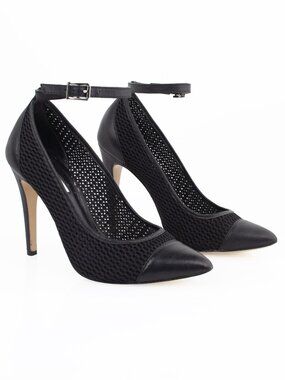 BCBG Generation Cynthia Black Mesh Ankle Strap Pointed Toe Stiletto Pumps Size 6